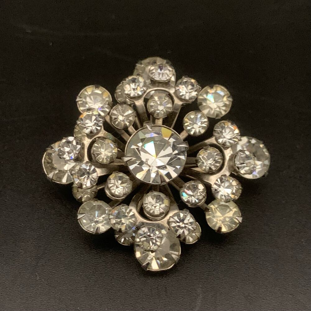 Vintage Starburst Rhinestone Brooch Pin
